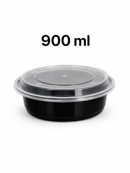 קערה 900 מ"ל 150 יח למיקרו שחורה+מכסה מוגבה