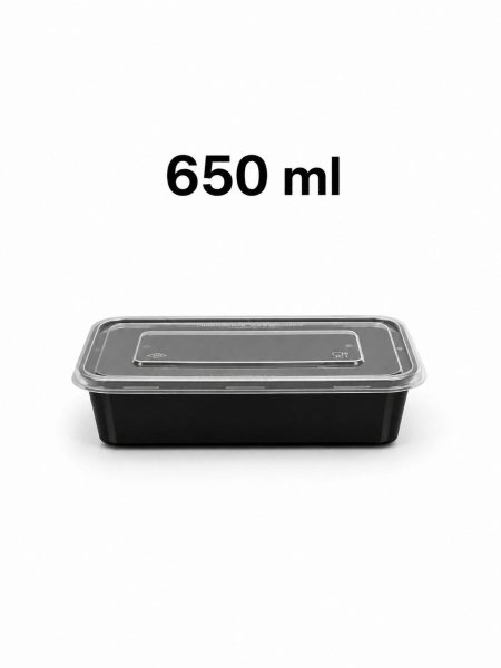 מיכל מלבני 650 מ"ל 300 בקרטון שחור + מכסה